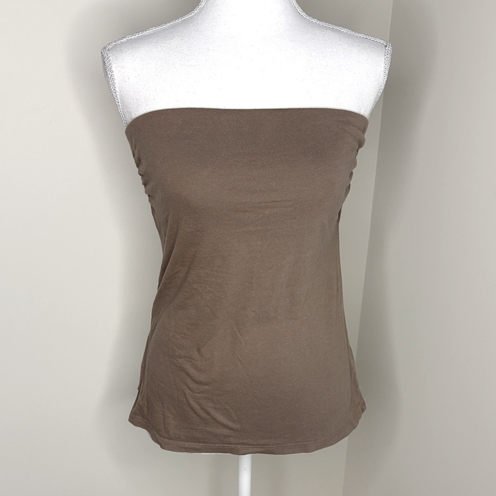 Strapless Tan Ruched Top. Small